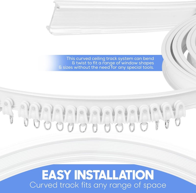 BRE Flexible Ceiling Curtain Track System – 12ft Bendable Ceiling Mounted Curtain Rail for Room Divider, Bay Window, RV, Corner or Angled Ceiling – Sliding Track Kit with Gliders, Hooks & Brackets - White - Image 3